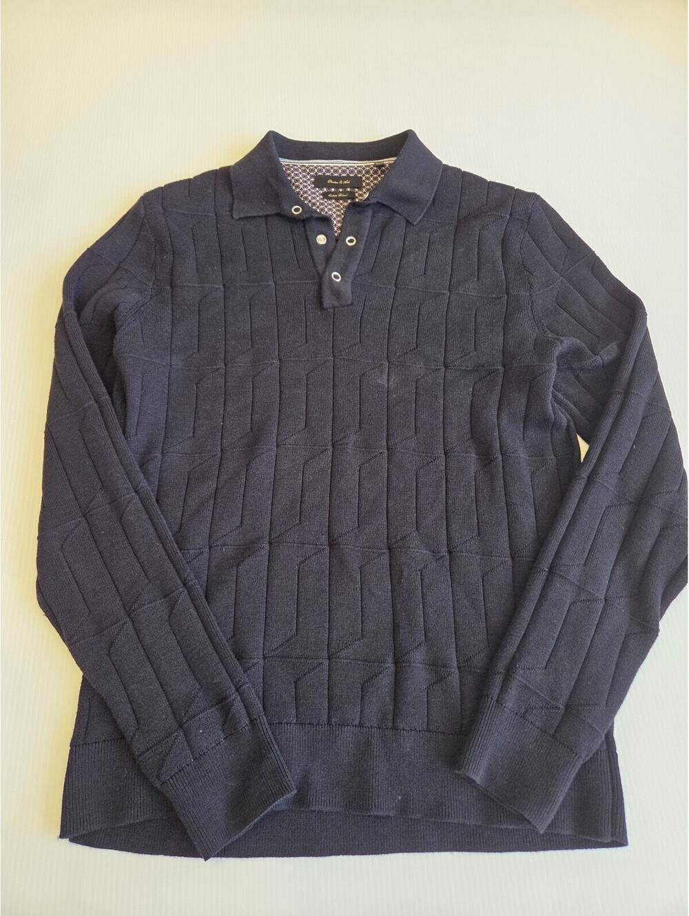 Porter & Ash Men's Black Cotton Blend Long Sleeve Polo Sweater Size M
